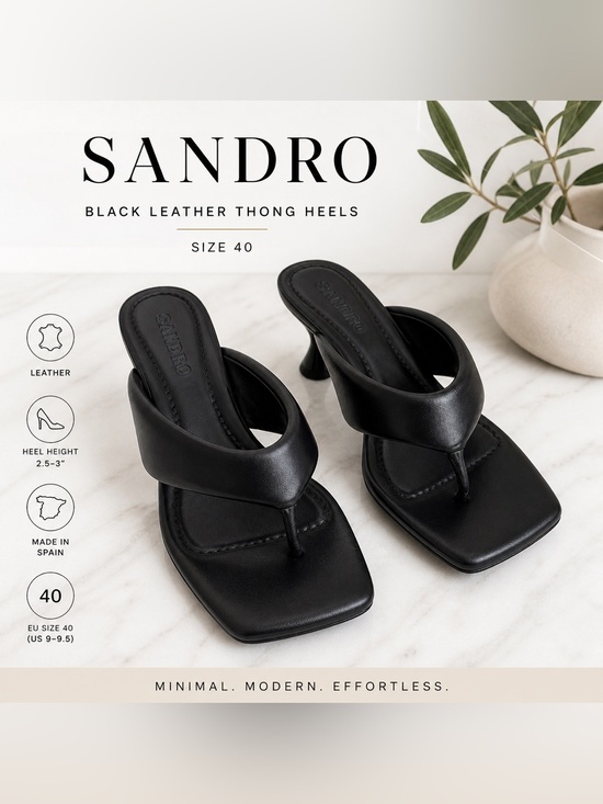 Sandro Shoes - Sandro Black Leather Thong Heeled Sandals Size 40